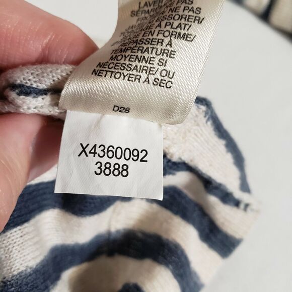 DKNY Jeans Petites Womens Size PS Top 100% Cotton Striped Blue Beige Dolman - Picture 9 of 9